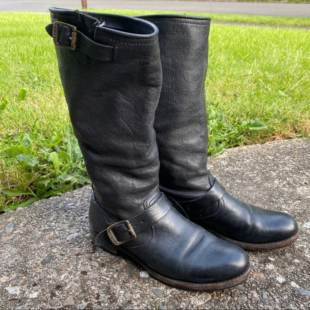 Black Leather Frye Moto Riding Boots